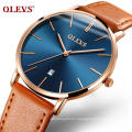 2020 OLEVS Mens Watches Fashion Minimalist  Relogio Masculino Quartz WristWatch Water Resistant Genuine Leather Clock Wholesale